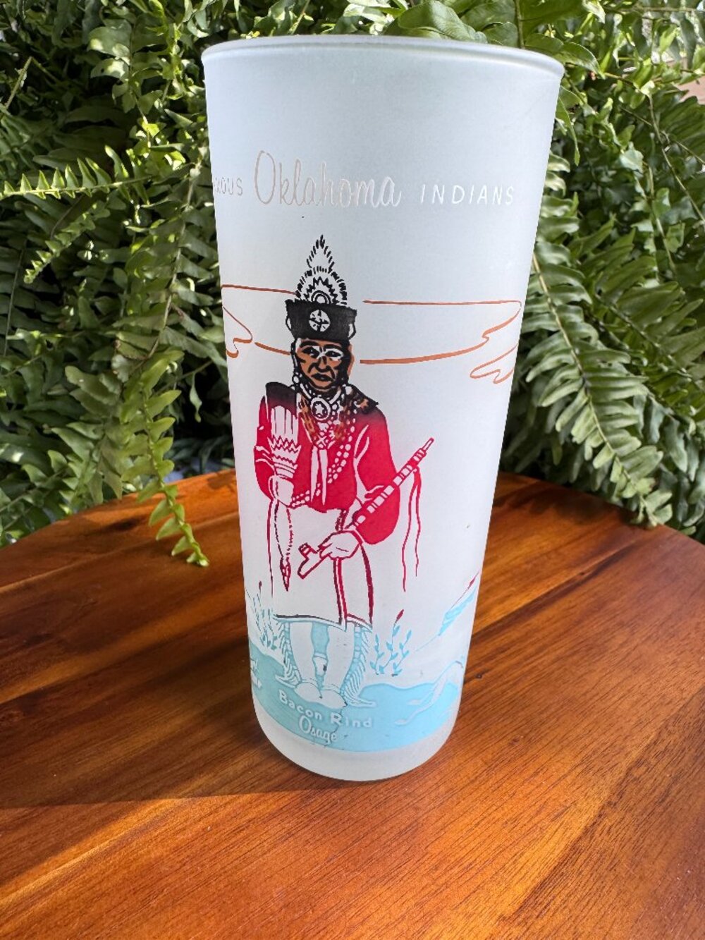 Vintage Knox Oil Oklahoma Indians Frosted Glass – Big Corn Band Osage